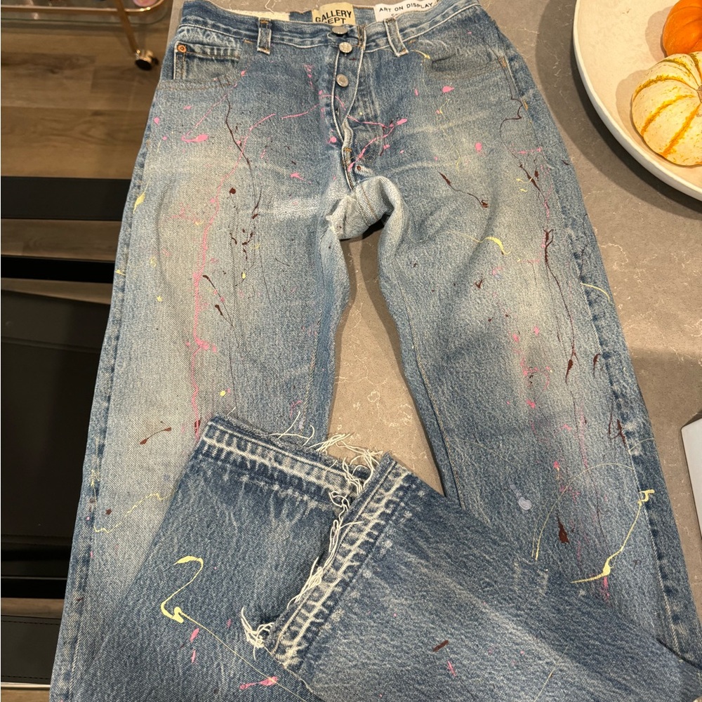 Gallery Dept Blue Straight Leg Jeans with Pink and Yellow Accents - Picture 3 of 6